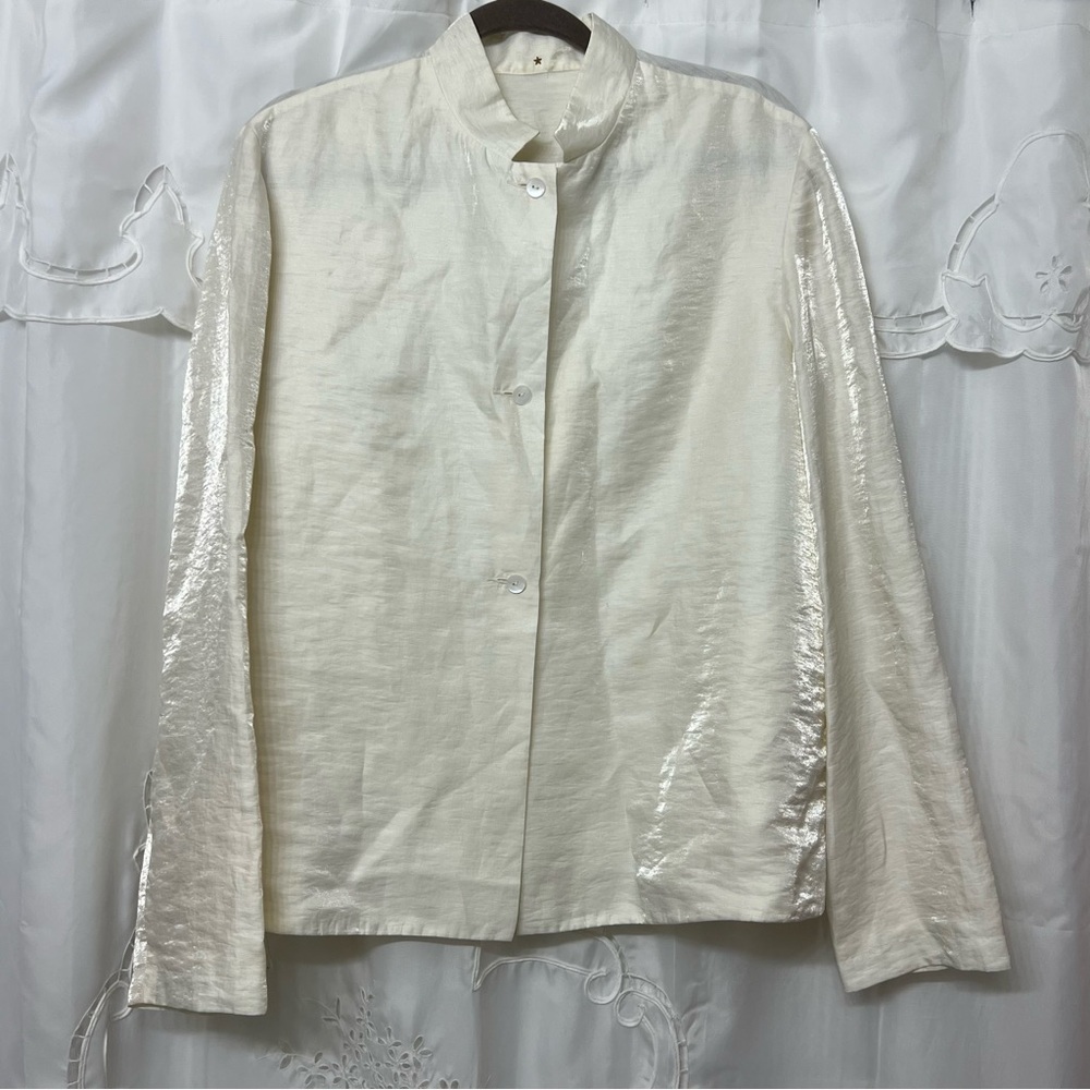 Peter Cohen Frolic Collar Iridescent Shimmery White Linen Blouse Size XL